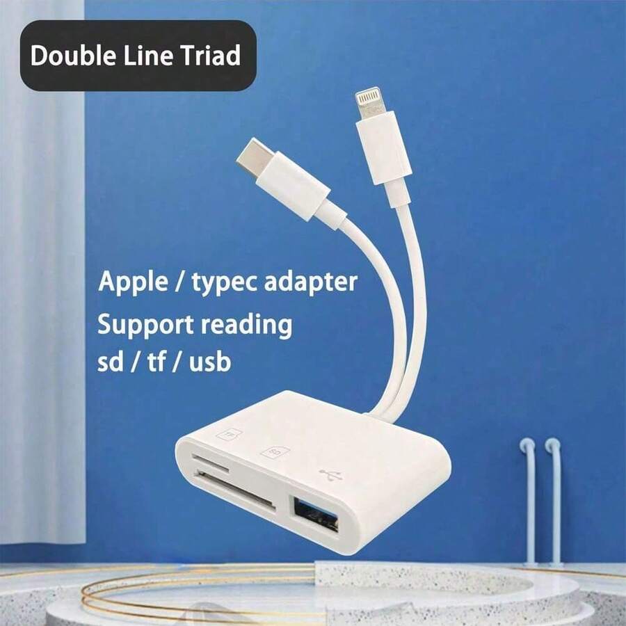 1 قطعة قارئ بطاقة SD بواجهة Lightning + USB-C، محول قارئ بطاقة SD/TF/USB متوافق مع iPhone 17 Pro Max/17 Pro/17/Air/16/15/14/13/12/11، S25/S24/S23/S22/S21/S20 Ultra Plus، الكاميرات، السلسلة - أبيض - مشاهدة 1