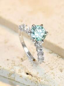 3 Carat Elegant Green Moissanite Engagement Ring - Luxury S925 Sterling Silver Setting, Inlaid With Sparkling Cubic Zirconia, Perfect For Weddings And Gifts