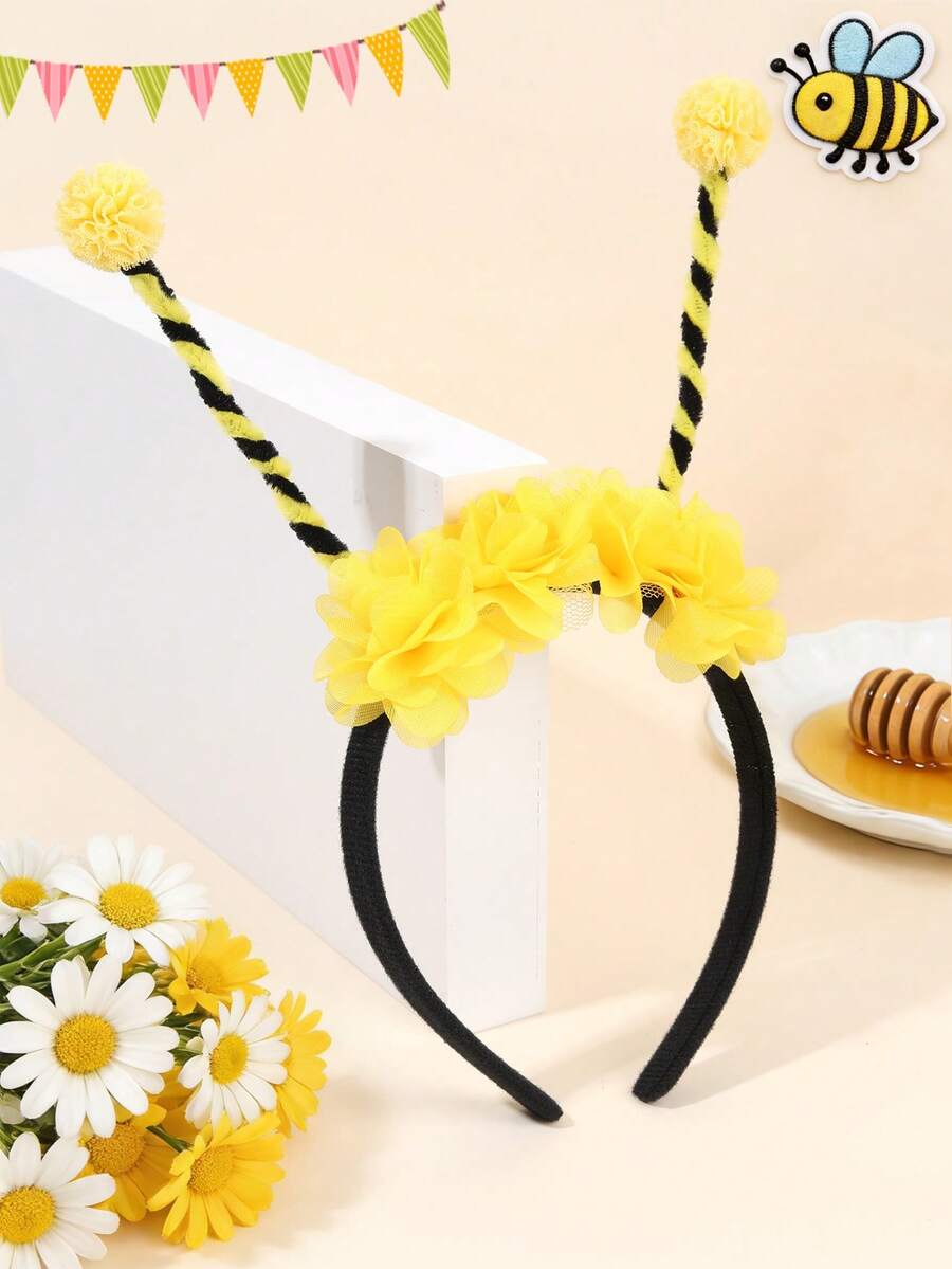 1pc Girl's Bee Headband, Decorative Adjustable Headband, Cute Yellow Children's Headband, Elegant Floral Headband, Suitable For Daily Wear And Parties, Hair Accessory - Multicolor - View 1