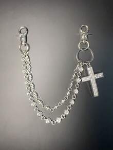 10件套交叉裤链，龙虾扣腰链，钱包链，复古链，双层链，嘻哈朋克风，牛仔裤链，口袋链，男士钥匙链，多元素裤链 - 古銀色 - 查看 4