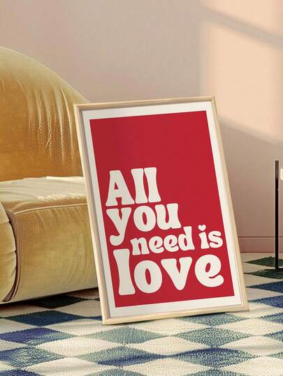 1幅极简主义装饰音乐海报，粉色系爱情歌词墙画，帆布材质，灵感源自客厅家居装饰，无框