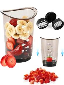 4 PIEZAS Cortador de rebanadas | Cortador de fresas | Cortador de huevos | Picador de verduras compacto, procesador de frutas manual rápido y fácil con cuchillas de rebanado y picado - Multicolor - Ver 2