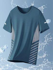 Men's Summer Breathable Quick Dry T-Shirt, Casual Versatile Lightweight Short Sleeve, Comfortable Sports Outdoor Tops - Blue - View 2
