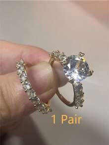 四爪镶嵌女士结婚戒指、订婚戒指、情人节珠宝礼物 - 多色 - 查看 12