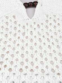 Yueweinini 性感优雅 V 领串珠镂空针织修身连衣裙，适合度假、情人节、音乐节、春夏海滩、日常穿着 白色 - 白色 - 查看 9