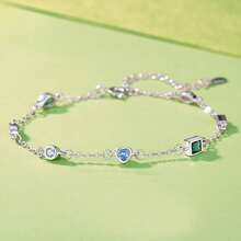 1 chiếc vòng tay bạc 925 cao cấp, kiểu dáng tối giản, độc đáo, đính đá Cubic Zirconia tổng hợp hình vuông và trái tim, dây chuyền tròn, thích hợp cho nữ, đám cưới, lễ hội, quà tặng, tiệc tùng, tiệc chiêu đãi. - Bạc - Xem 4