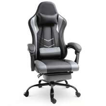 Height-Adjustable Gaming Chair With Headrest And Lumbar Support, Ergonomic, Up To 120 Kg, With Footrest, Black - Grey - View 9