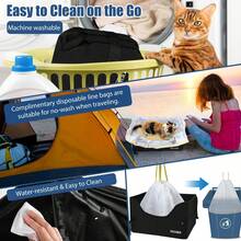 Petskd Portable Travel Litter Box Cats With Lid And 10 Pcs Liner Bags, Light Weight, Leak-Proof And Higher Sides Road Trips, Hotel Stays, Car Travel(Black) - Black - View 5