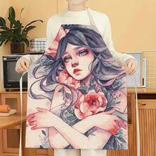1pc Beautiful Woman Graphic Apron, Creative Funny Fashion Print Home Cleaning Apron, Easy To Wash Kitchen Cooking Apron, Innovative Home Apron - Multicolor - View 5