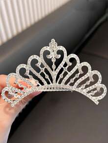 1pc Large Size Girl's Crown Hair Clip, Rhinestone Hair Fork Suitable For Birthday Party, Festival, Wedding Decoration - Silver - View 2