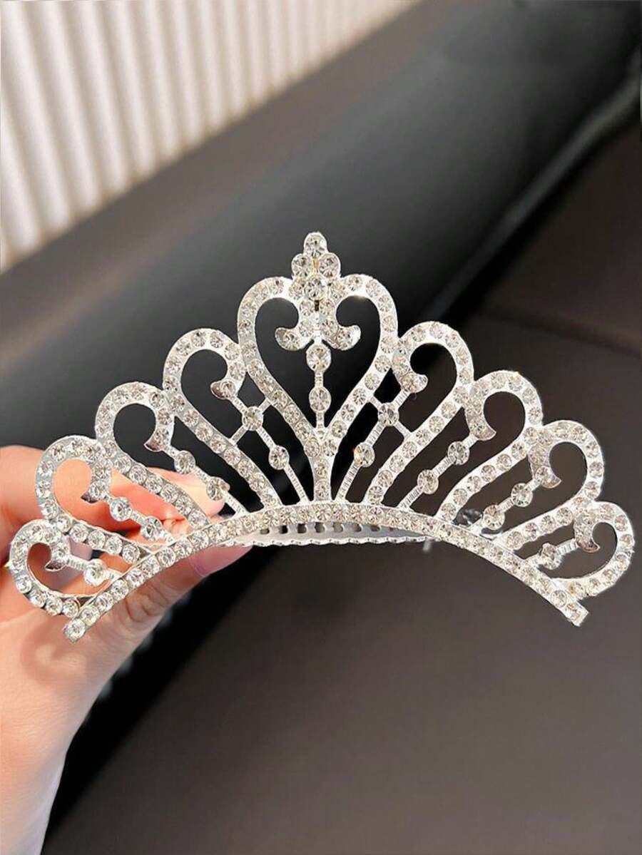1pc Large Size Girl's Crown Hair Clip, Rhinestone Hair Fork Suitable For Birthday Party, Festival, Wedding Decoration