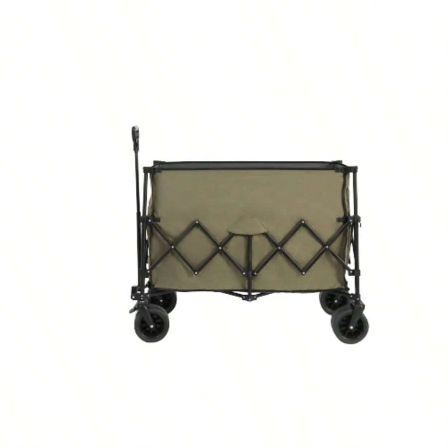 Beach Cart, 220 Lb Folding Cart With Large Wheels, Heavy-Duty 300-Liter Folding Utility Garden Cart With Large Wheels, All-Terrain Beach Cart With Cup Holder. Army Green Space - Army Green - View 1