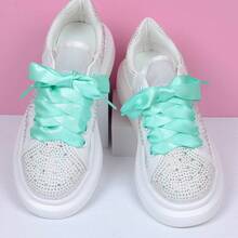Flat Colorful Satin Shoelaces, 3/ 4inch Width, Women's/Girls' Shoelaces, White, 47inch (120) Cm: Clothing, Shoes, And Jewelry - 淺綠色絲帶 - 查看 3