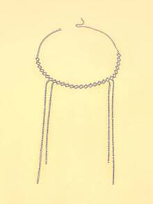 1pc New Tassel Headband, European And American Design, Rhinestone Decor, Minimalist Women Hair Accessory - Silver - View 2