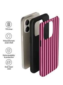 Minimalist Pink Striped Pattern Fashion Phone Cases 1pc Minimalist Pink Maroon Striped Pattern Artistic Colorful Striped Pattern Glossy 2-In-1 Film Case Full Coverage Hard Phone Shell Compatible With Samsung/ 11/12/13/14/15/16/17 Pro Max International Version Not The Domestic Version Spring Birthday Case - Multicolor - View 5