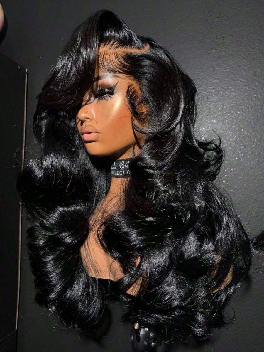 NARNI 34 Inch Body Wave Lace Front Wigs Human Hair 250% Density Glueless Human Hair Wig Nature Black Lace Front Wigs Human Hair 13x6 HD Transparent Body Wave Lace Frontal Wigs Human Hair Pre Plucked Human Hair Wigs For Women - Natural Black - 查看 1