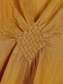 Elegantes Damen Urlaubskleid als Cover-Up, modisch locker geschnittenes Lässig V-Ausschnitt Fledermausärmel Strandüberwurf - Senfgelb - Übersicht 4