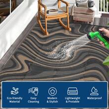 1Pcs Modern Abstract Pattern Outdoor Area Rug For Balcony Pool RV Waterproof Reversible Mat Palm Vintage Straw Plastic Camping Carpet For Patio Deck - 黑色棕色 - 查看 7