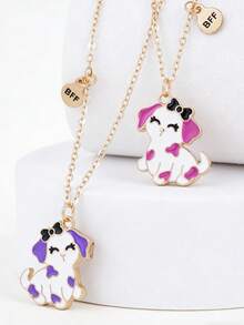 Set de 2 collares con colgante de cachorrito de dibujos animados, joyería de amistad para mejores amigos, para uso diario - Multicolor - Ver 10