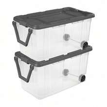 160 Quart Wheeled Stacker, Extra Large Durable Clear Bin, Latch Lid And Pull Handle, Gray, 2 Count - Trong suốt / Xám - Xem 9