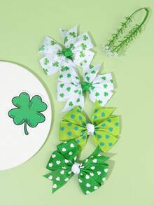 4pcs St. Patrick's Day Green And White Fabric Clover Hair Clips,Alligator Clips Hairpins,Oxalis Corniculata L. Print Hair Barrettes For Girls Teens Friends Daily Festival Party Favors - Multicolor - View 4