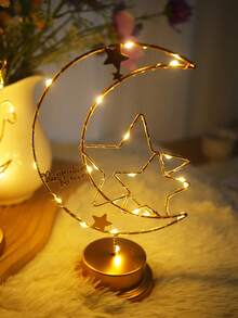 1件铁艺月亮星羊造型LED装饰灯，创意夜灯，浪漫氛围灯，月亮造型夜灯，LED灯，铁艺月亮吊灯/台灯，节日装饰灯 - 暖光 - 查看 5