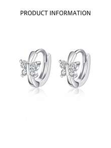 1对S925纯银蝴蝶耳环，镶嵌奢华闪亮立方氧化锆石耳钉，日常佩戴，送给女友、母亲、姐妹的最佳礼物 - 單隻 - 查看 6