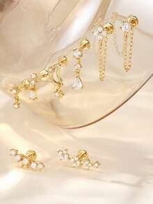 1pc 925 Sterling Silver & 14K Gold Delicate Four-Leaf Clover Nose Stud, Jewelry Gift - Single - View 5