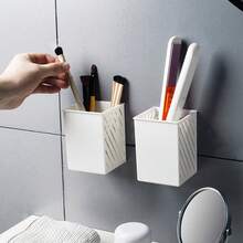 1pc-Simple Wall-Mounted Pen Holder Student Desktop Stick-On Pencil Case Mini Makeup Brush Storage Case Storage Organizer - A - View 3