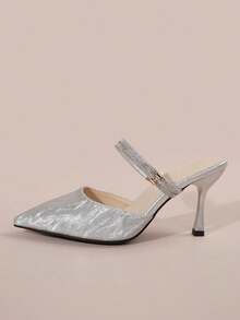 Nuevos zapatos de tacón alto con punta de rhinestone minimalista, tacón delgado, elegante y versátil, para primavera/otoño - Plateado - Ver 3