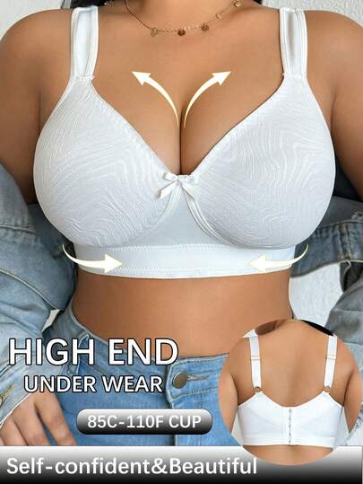 Plus Size Women Wireless Bra, Breathable Non-Slip Lace Patchwork Lift Up Adjustable Strap Seamless Everyday Wear