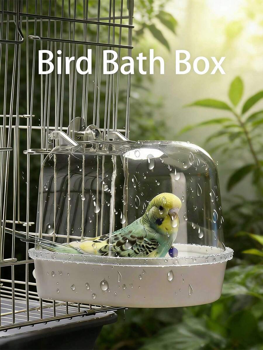 1 Lồng tắm chim có tấm chắn nước - Bồn tắm trong suốt, di động cho vẹt, vẹt mào, chim hoàng yến, chim uyên ương - Phụ kiện tắm cho chim cảnh dễ vệ sinh