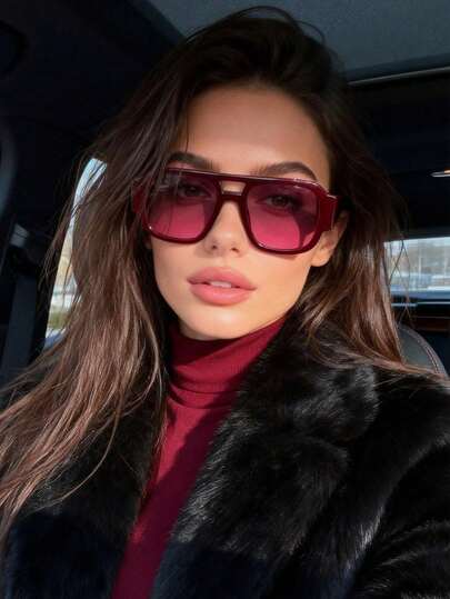 1pc New Fashion Casual Double-Bridge Glasses, Versatile European & American Street Style For Women