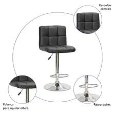 HappyWare Set de 2 Bancos Altos para Barra Giratorios 360° con Respaldo Acolchonado y Altura Ajustable. Diseño moderno y minimalista ideal para cocina, barra o desayunador. Ajuste de altura por sistema hidráulico (aprox. 95 – 115 cm). Respaldo acolchonado para mayor comodidad y mejor postura + reposapiés metálico integrado. Asiento cómodo con tapizado acolchado de fácil limpieza. Estructura resistente con base amplia de metal cromado que brinda estabilidad y durabilidad. Bancos altos giratorios ideales para barras, islas de cocina, desayunadores, bares en casa o restaurantes. Soportan hasta 120 kg por banco. Fáciles de armar y de estilo contemporáneo que combina con cualquier espacio. - Negro - Ver 9