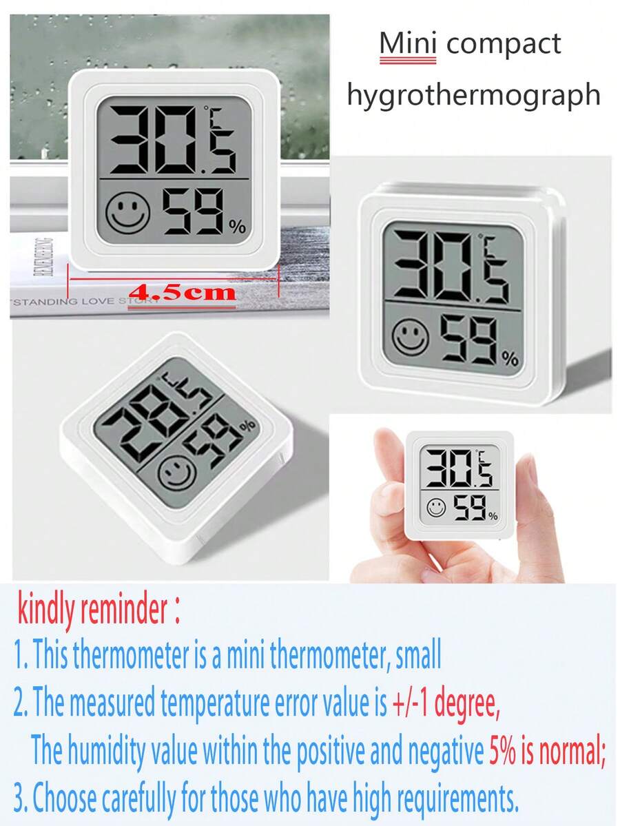 1/2/3/4个装迷你数字温湿度计，室内温湿度监测器，带显示屏，白色
