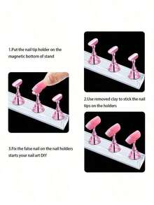 Nail Stand For Press On Nails Display, Magnetic Fake Nails Holder For Painting Nails Practices, Beginner Acrylic Nail Art Kit Accessories, Nail Salon Equipment And Decor,Nail Supplies,Nail Tools,Nail Art Tools,Back To School,Nails,Nail Tools For Press On Nails - 粉色 - 查看 5