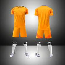 2pcs/Set Personalized 2425 Season Orange Men's RM Away Style Football Jersey - Customized Name, Number And Team Logo Print Short Sleeve T-Shirt + Shorts Training Sports Suit, Fashionable Casual, Suitable As Gift For Boyfriend, Family, Friends, Applicable For Birthday, Holiday/Festival, School/Match, Spring/Summer Sports/Climbing Etc. - Orange - View 2