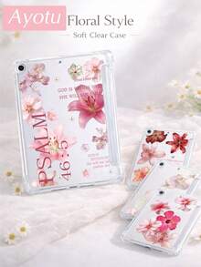 Ayotu 1pc Transparent Hibiscus Lily Pearl Pattern Protective Case, Compatible With IPad 11/IPad 10/IPad 9/IPad Air 7th 11", IPad Air 5th, Kindle Paperwhite 11th, Kobo Libra Colour, Kobo Clara Colour/Bw/2E, Full Coverage Soft Silicone Protective Shell - Multicolor - View 2