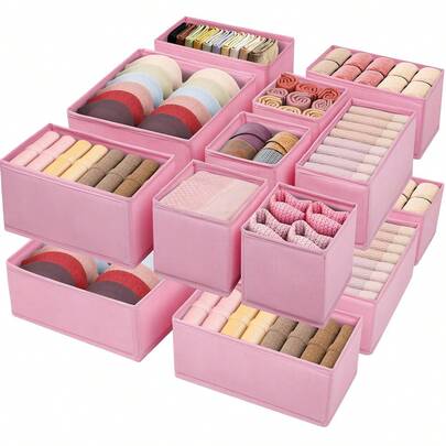 1/3/6/9件装可折叠布艺抽屉收纳盒，衣柜梳妆台收纳盒，适用于内衣、胸罩、内裤、袜子、衬衫等，粉色，适合作为情人节礼物