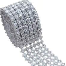 2件/套 6排向日葵水钻镂空银色/金色花朵图案人造钻石水晶网状丝带，适用于婚礼派对闪亮装饰工艺配件 - 1件 白色 - 查看 5