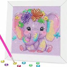 1 pieza Kit de pintura de diamantes con diseño de animal de dibujos animados, materiales DIY, rhinestones, diamantes 5D brillantes, marco de plástico, decoración de escritorio - Multicolor - Ver 7