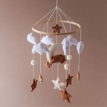 棕色毛毡熊风铃挂饰，适用于婴儿床、婴儿车、育婴室，促进宝宝手眼协调能力，北欧风格 - 彩色 - 查看 2