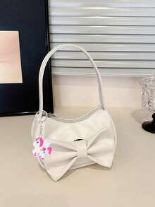 1pc Sweet PU Bow Handbag/Shoulder Bag/Underarm Bag, Casual Fashion Solid Color Small Bag, Meets All-Match Storage Needs, Multiple Colors Available, Exquisite And Versatile, Can Be Matched With Any Style, Suitable For Daily Travel, Shopping, Photography, All Seasons, Perfect Gift For Teenagers. - Butterfly Handbag + Rainbow Horse Pendant - View 17