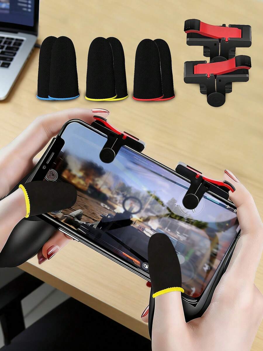 Mobile Game Finger Sleeve + Assist Button, Shooting Game Controller, Mobile Game Finger Sleeve, D9 Game Assist Button, Anti-Slip & Anti-Sweat - Multicolor - View 1