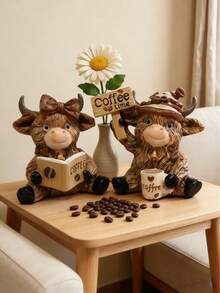可爱咖啡牛雕塑套装 - 趣味树脂装饰品，适用于客厅/办公桌，咖啡主题家居装饰，创意桌面摆件礼品，适用于客厅、卧室、书房、婚礼派对、节日氛围、情人节、结婚礼物、最佳节日礼物、展示架装饰、生日礼物、毕业礼物 - 多色 - 查看 5