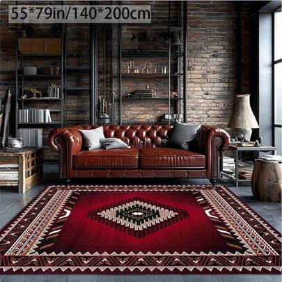 Bohemian Moroccan Style Area Rug - Soft Non-Slip Large Bohemian Moroccan Diamond Pattern Living Room Rug, Red And Beige Striped Design, Machine Washable, Ideal For Living Room, Bedroom Or Office Decor, Perfect For Christmas And Thanksgiving