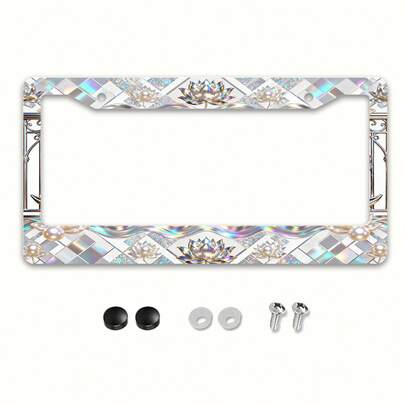 CKJ1pc Metal License Plate Frame, Exquisite Swan Design With Pearl Lotus Elements, Suitable For North America And Most International Vehicles, Includes Mounting Screws, Stylish And Beautiful, Firm Fit, UV Protection, Not Easy To Rust.-12x6inch