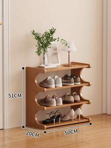 Elegant Bamboo Desktop Storage Rack, Can Be Used As Shoe Rack, File Rack, Book Rack, Tea Set Rack, Tableware Rack, Kitchen Utensil Rack, Spice Rack, Miscellaneous Storage Rack, Wooden Display Rack, Bedside Cabinet, With Thickened Shelves, Multi-Functional Desktop Storage Rack - Brown - View 3