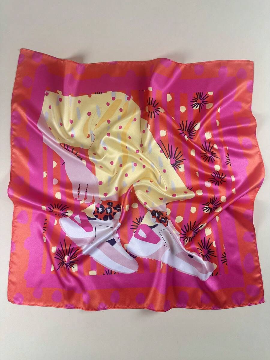 1 chiếc khăn quàng cổ in họa tiết dành cho nữ, kiểu dáng thường ngày cuối tuần, phụ kiện tóc bằng satin thanh lịch. - Màu Hồng Tươi - Xem 1