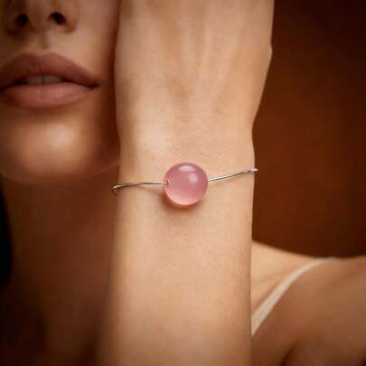 10mm Elegant Natural Gemstone Bead Bracelet, Pink Chalcedony Beads On Hypoallergenic Pure Silver Chain, 16+2mm/0.63+0.07in - Handcrafted Jewelry For Women, Fashion Accessory Set, Perfect Gift For Special Occasions, Birthdays, Anniversaries, Boho Style, Hypoallergenic, Timeless Elegance, Genuine Gemstone Jewelry, Stackable Or Standalone, Gift For Her